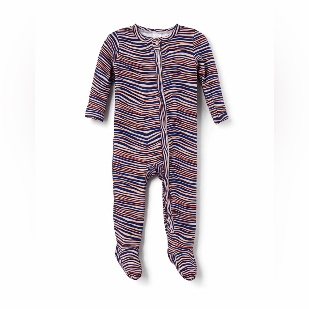 Angel Dear Bamboo Zigzag Footie Pajamas 6-9M Blue Red Zip Sleeper